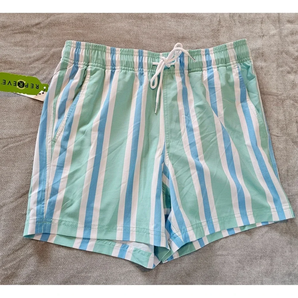 Tilly's RSQ Swim Shorts Men's Small No Lining Green Blue White Retro Stripe NWT